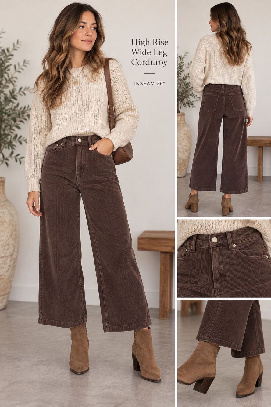 BDG High & Wide Corduroy Pants Brown Size 27 Cropped 100% Cotton boho minimalist